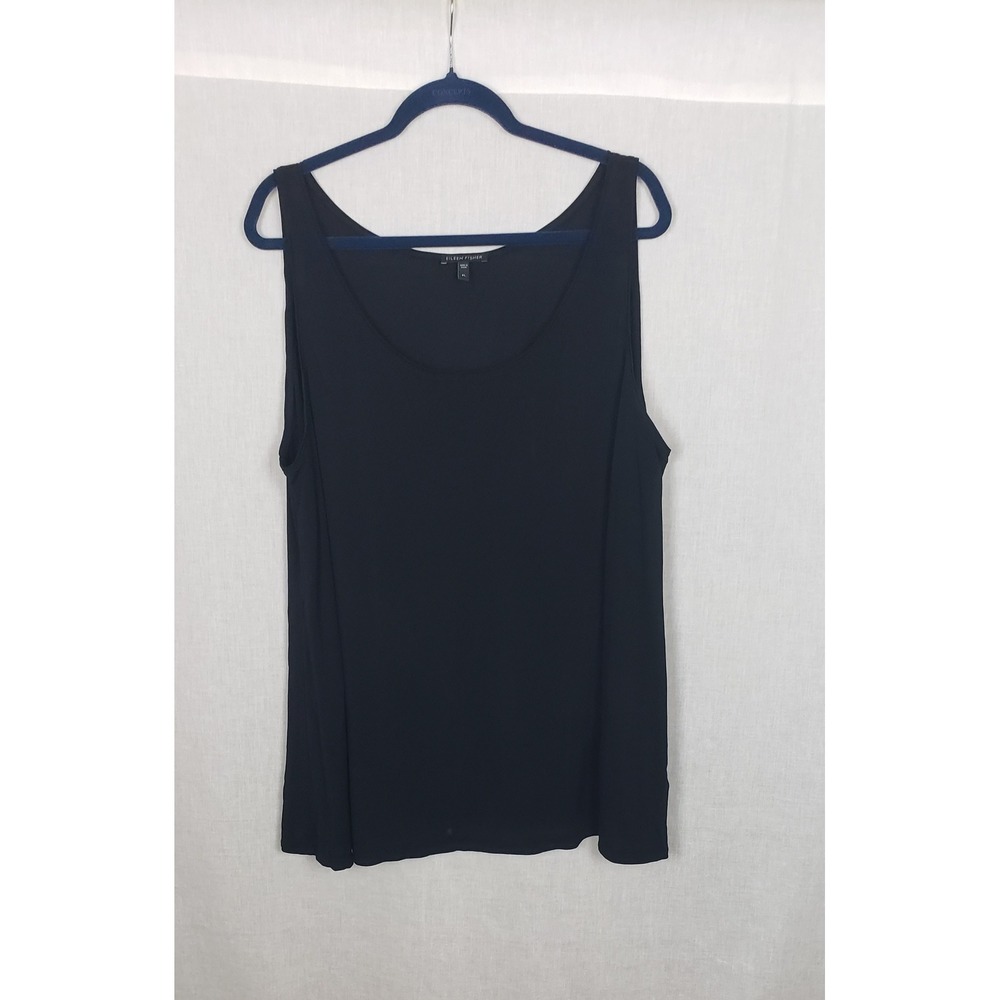 Eileen Fisher Black 100% Silk Sleeveless Tank Top XL Quiet Luxury Classic